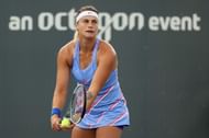 Aryna Sabalenka prepares to serve